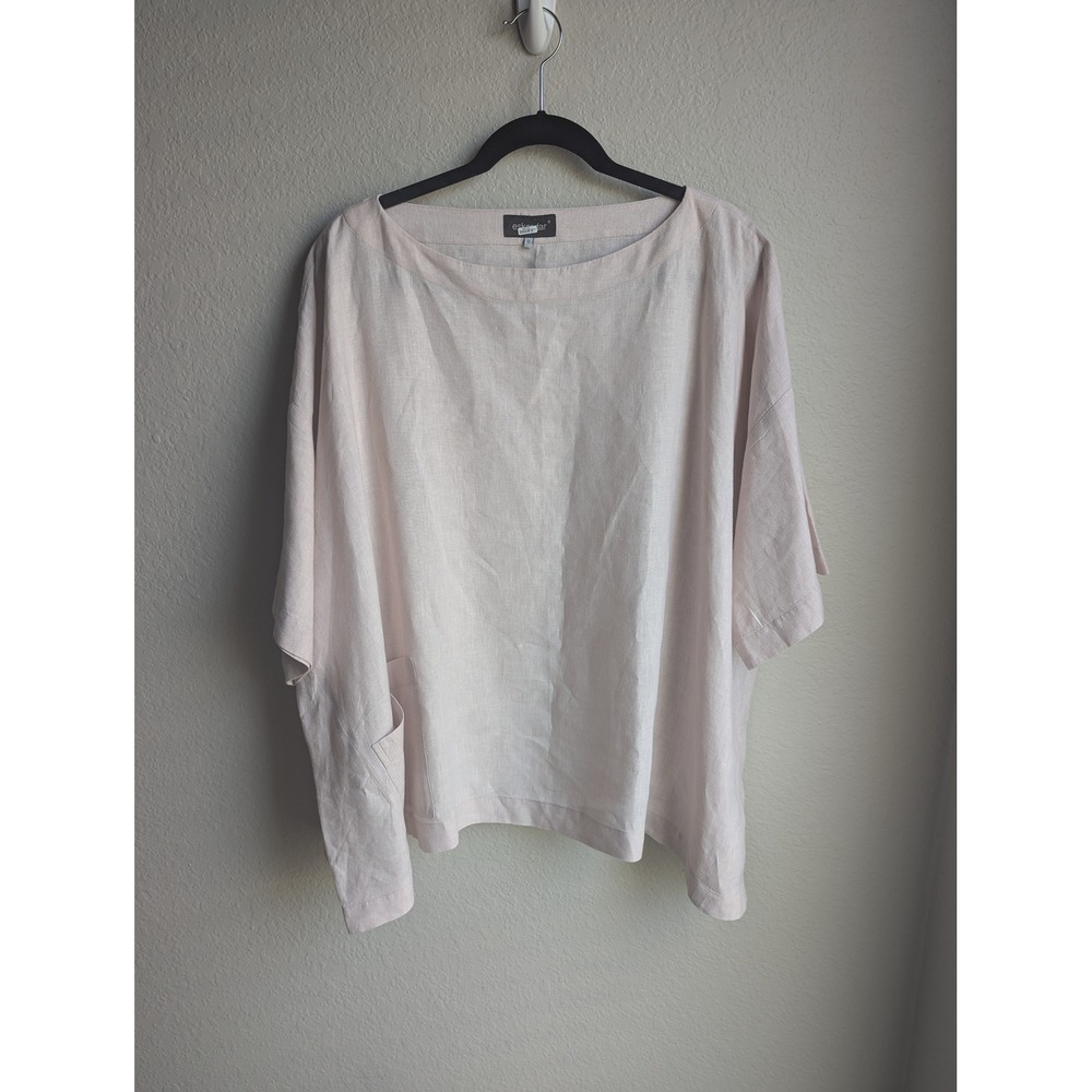 Eskandar tunic top size 0 pink‎ linen bateau neck quiet luxury minimalist